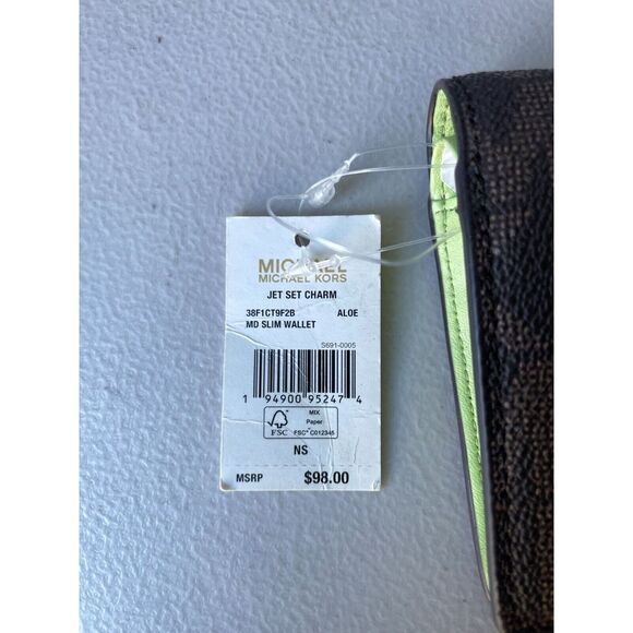 MICHAEL KORS Jet Blue Charm Women's Brown Logo Small Wallet New - Picture 2 of 6